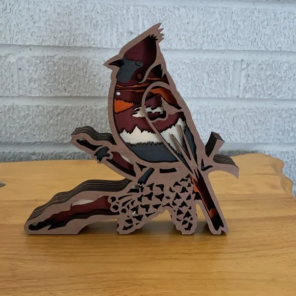 Rustic Wood Cardinal Bird Home Decor Statue Layered Wood Art EUC - Picture 7 of 7